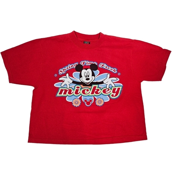 Vintage‎ 90s Mickey Unlimited Crop Red Mickey Tee-Shirt Size Medium Women's T36 - Picture 1 of 11
